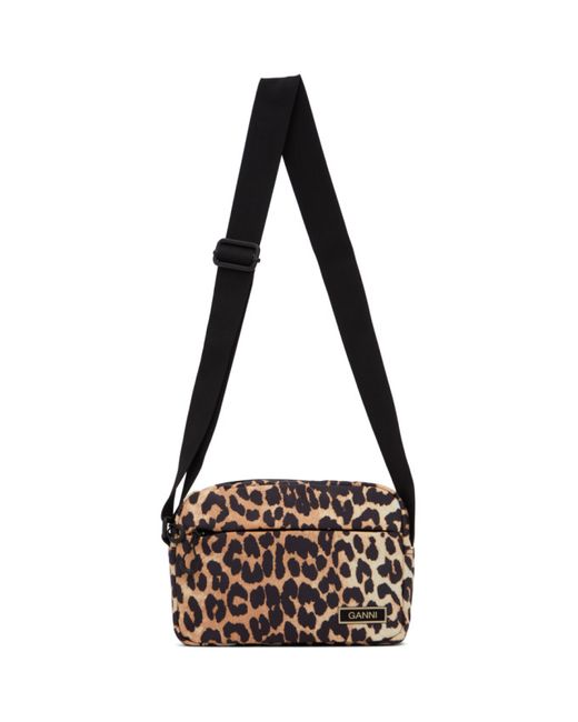 Ganni Black and Brown Recycled Leopard Print Pouch