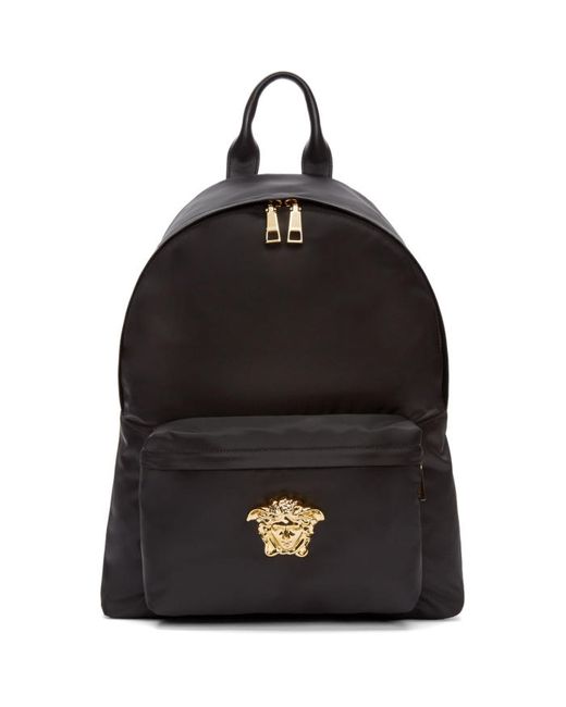 Versace Black and Gold Nylon Medusa Backpack
