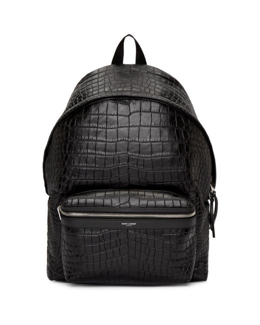 Saint Laurent Black Croc-Embossed Leather Backpack