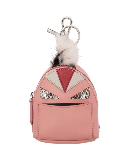 Fendi Pink Fur-Trimmed Charm Wonders Backpack Keychain
