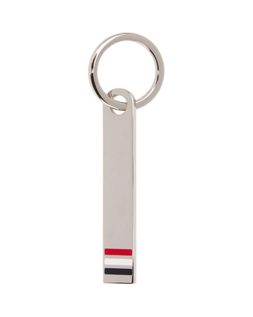 Thom Browne Silver and Tricolor Tiebar Keychain