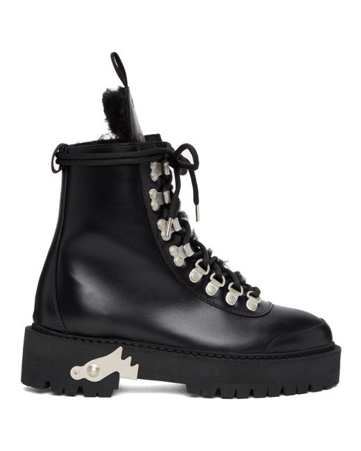 Off-White Shearling and Leather Hiking Boots