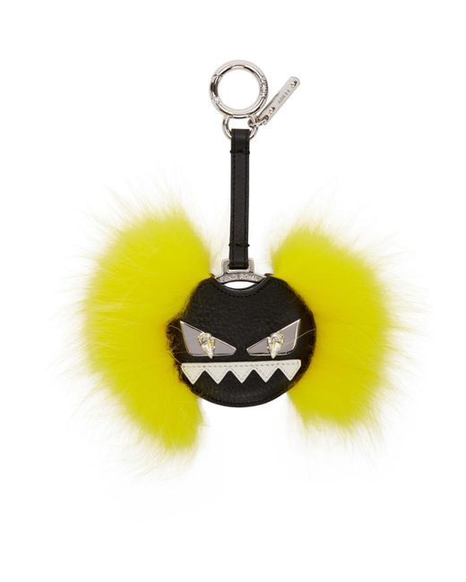 Fendi Black and Yellow Fur Monster Keychain