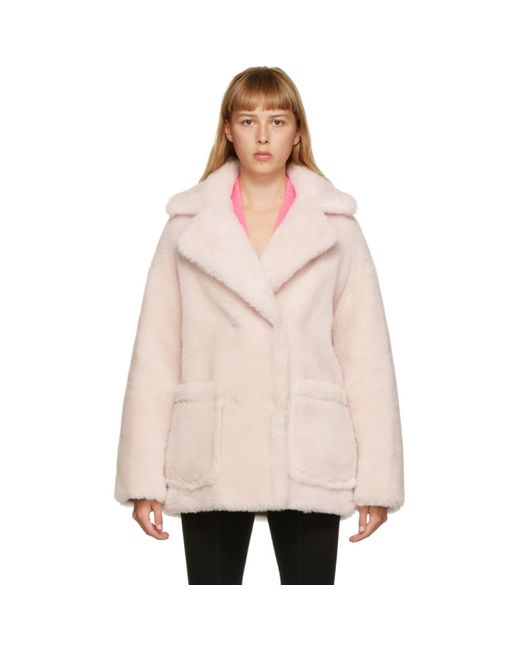 Yves Salomon Meteo Pink Wool Short Double-Breasted Coat