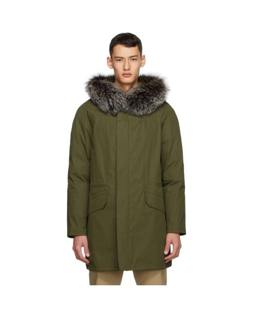 Yves Salomon Army Khaki Down and Fur Jacket