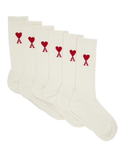 AMI Alexandre Mattiussi Three-Pack Off-White Jacquard Logo Socks