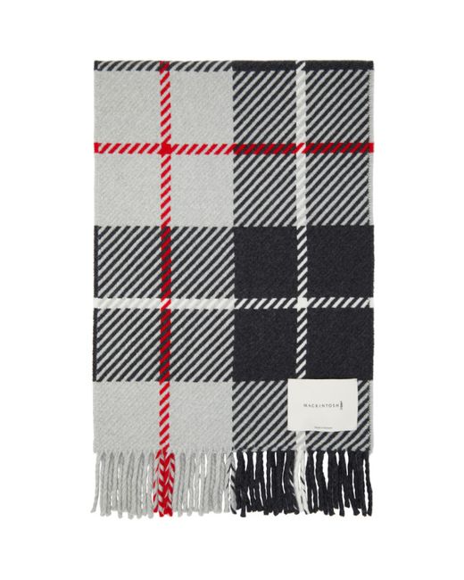 Mackintosh Grey Wool and Cashmere Check Scarf
