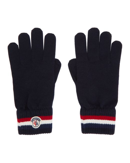 Moncler Navy Wool Stripe Gloves