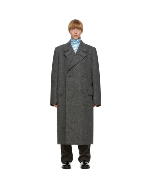 Raf Simons Black and Grey Double-Breasted Big Coat