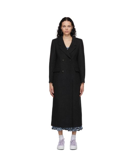 Ganni Black Recycled Wool Double-Breasted Coat