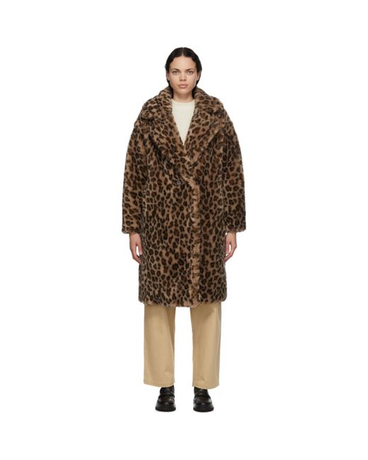 Yves Salomon Meteo Brown and Beige Wool Leopard Coat