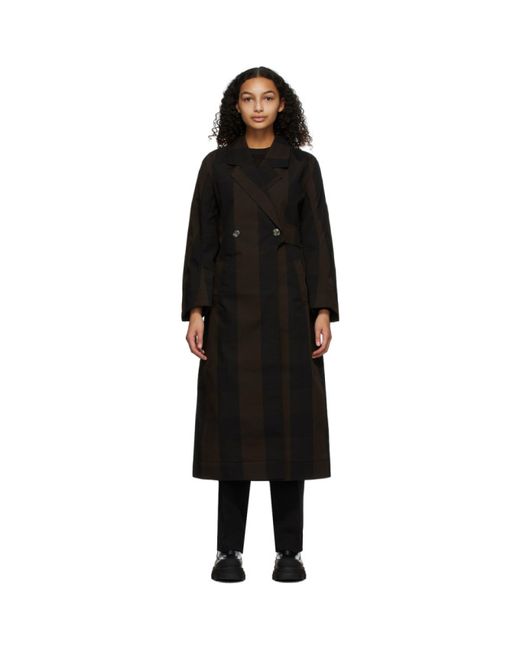 Ganni Brown Canvas Double-Breasted Coat