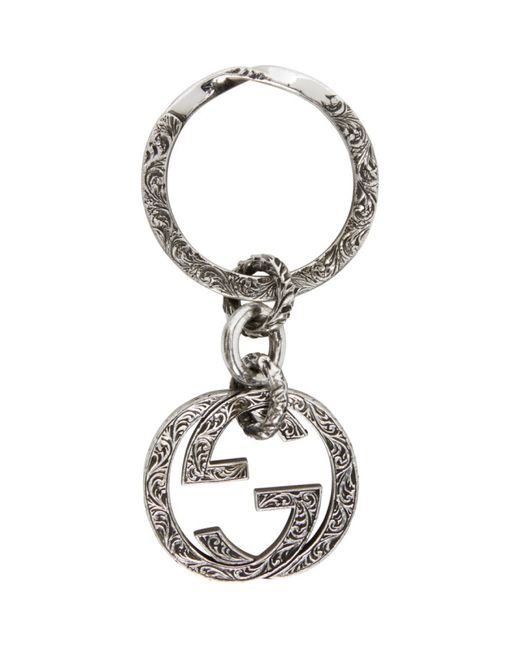 Gucci Silver Engraved Interlocking G Keychain