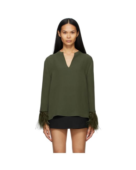 Valentino Green Silk Feather Embellished Blouse