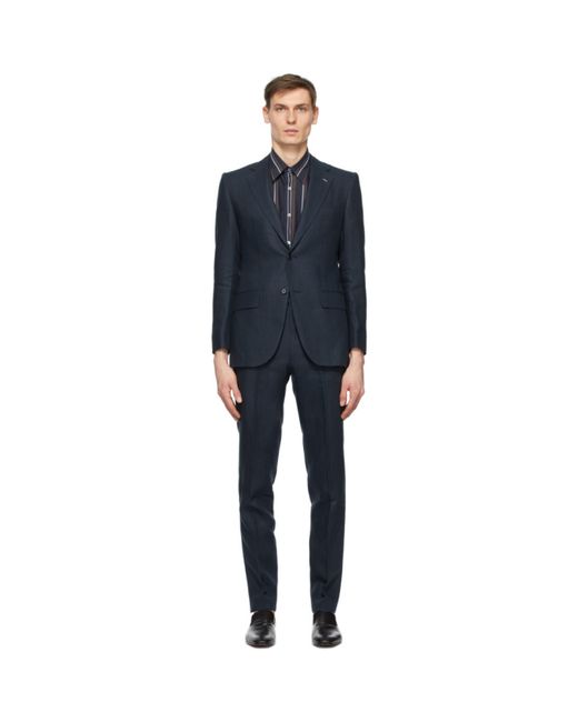 Husbands Navy Linen Single-Breasted Suit