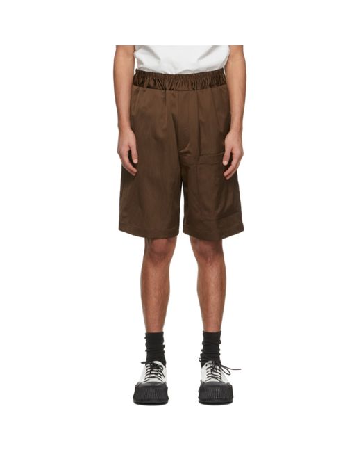 Jil Sander Brown Crinkled Satin Pocket Shorts