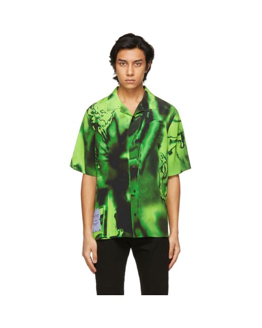 McQ Alexander McQueen and Green Silk Rave Short Sleeve Shirt