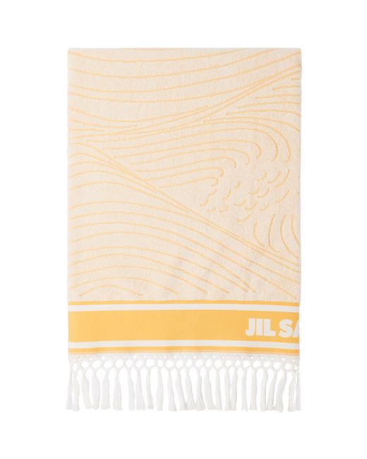 Jil Sander White and Yellow Logo Beach Towel