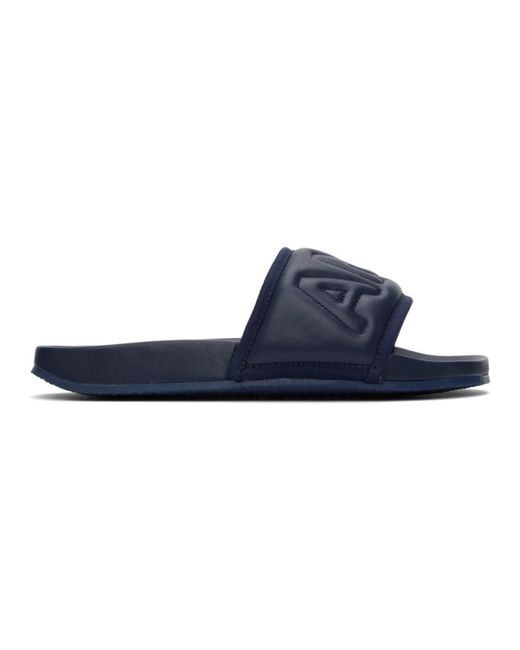Ambush Navy Leather Quilted Slides