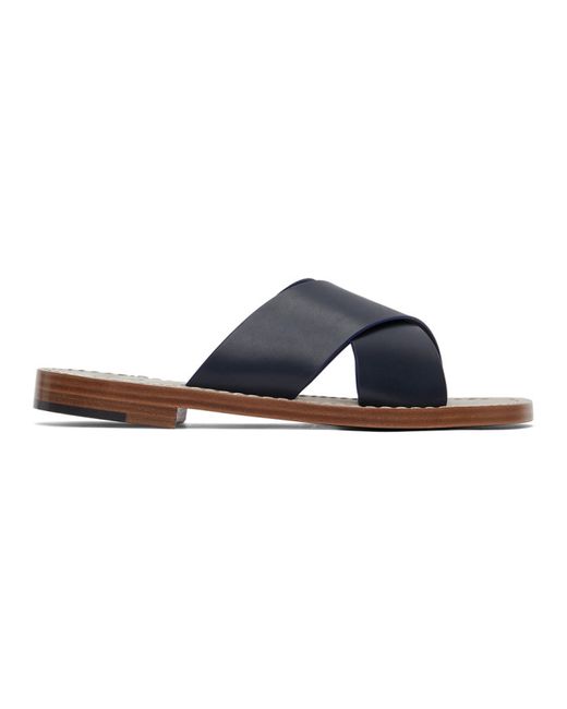 Isaia Navy Leather Strap Sandals