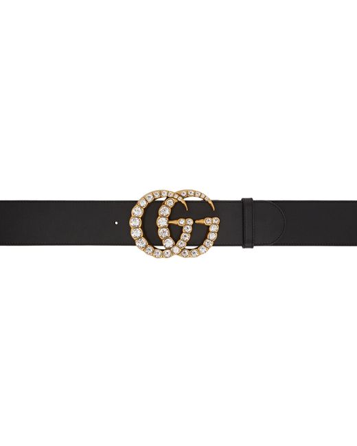 Gucci Wide Leather GG Crystal Belt