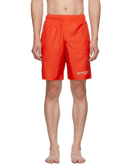 Givenchy Red Paris Logo Long Swim Shorts