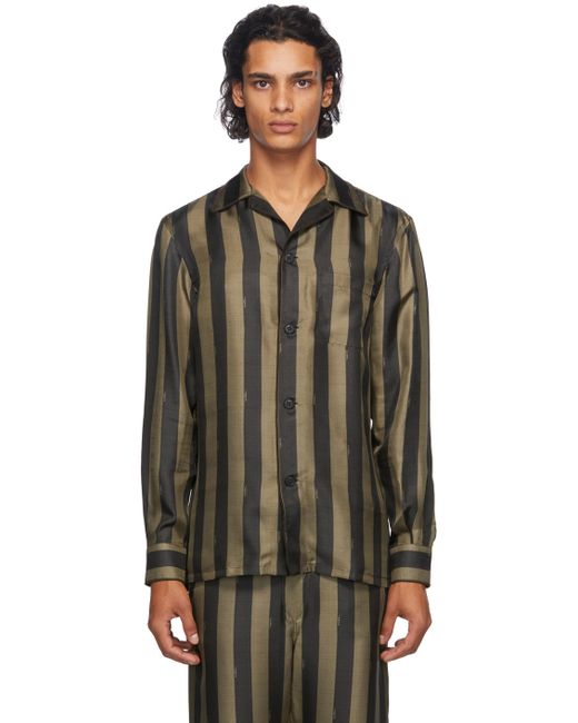Fendi Gold Silk Striped Logo Pyjama Shirt