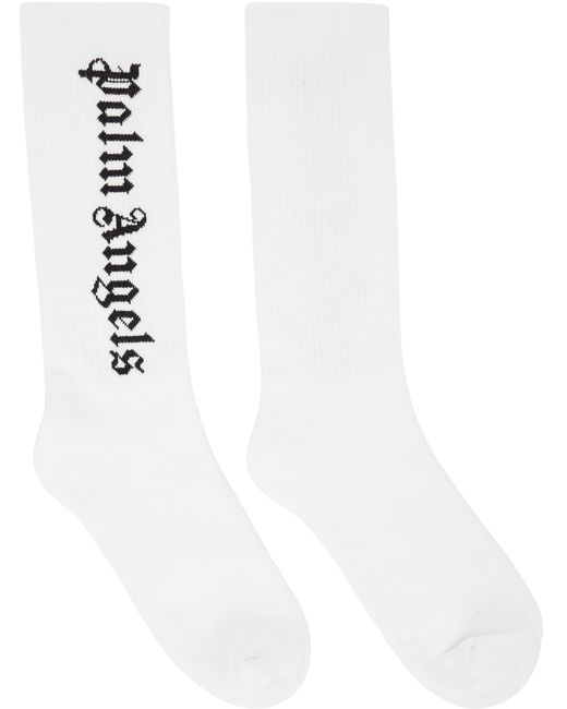 Palm Angels White Gothic Logo Socks