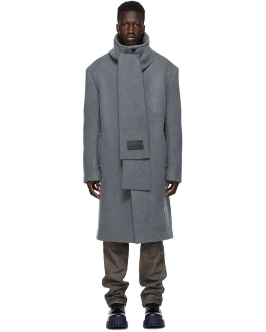 We11done Grey Wool Collarless Scarf Coat