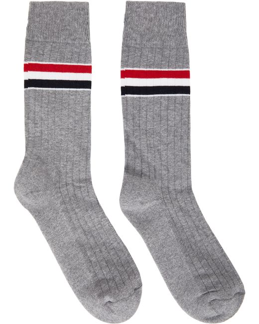 Thom Browne Grey RWB Stripe Mid-Calf Athletic Socks