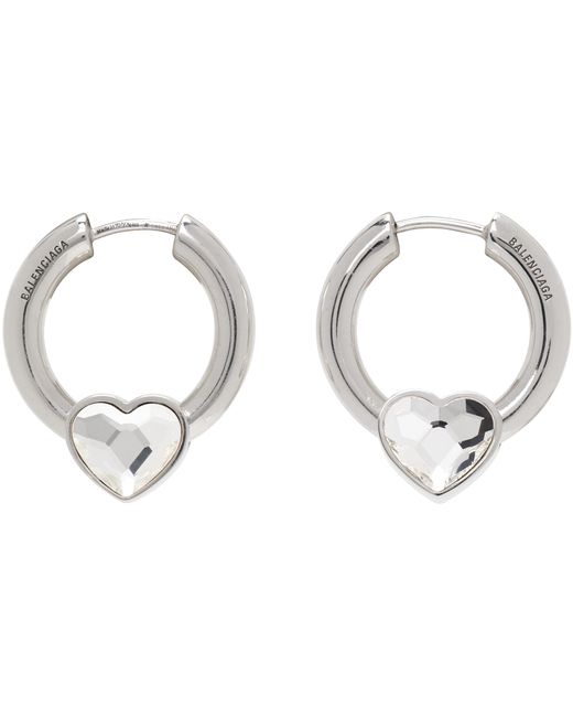 Balenciaga Silver Crystal Heart Earrings