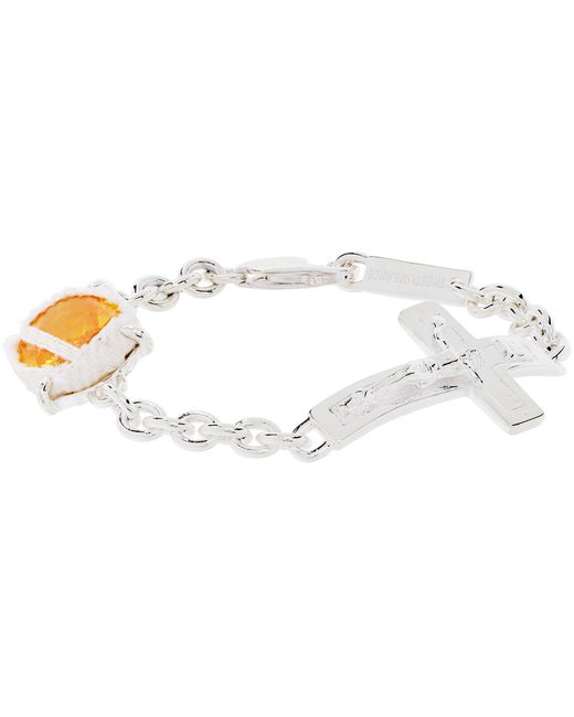 Sweetlimejuice SSENSE Exclusive Yellow Denim Oval Crucifix Heavy Bracelet