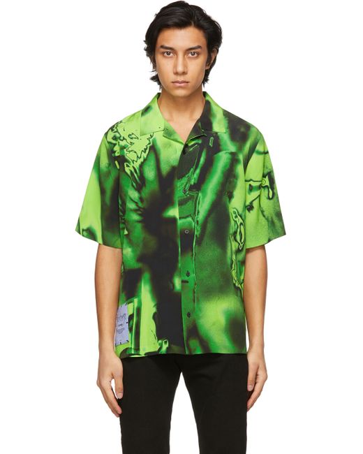 McQ Alexander McQueen Green Silk Rave Short Sleeve Shirt