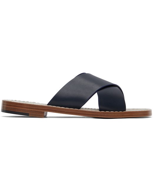 Isaia Navy Leather Strap Sandals