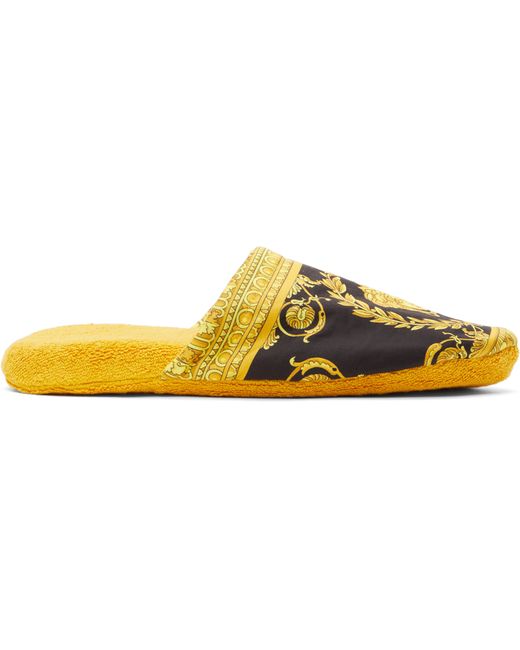 Versace Gold Black Baroque Slippers