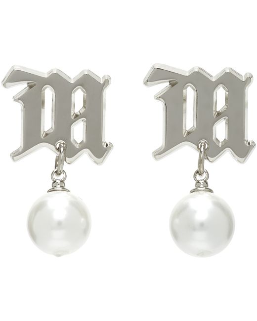 Misbhv Silver Pearl Monogram Earrings