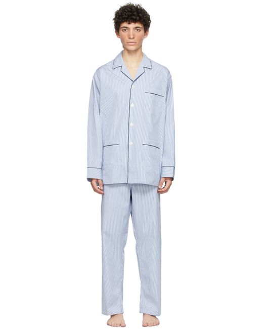 Paul Stuart White Cotton Narrow Stripe Pyjama Set