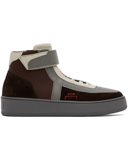 A-Cold-Wall Brown Grey Leather High-Top Sneakers