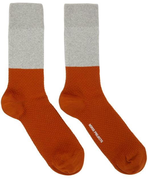 Norse Projects Grey Orange Colorblock Bjarki Socks