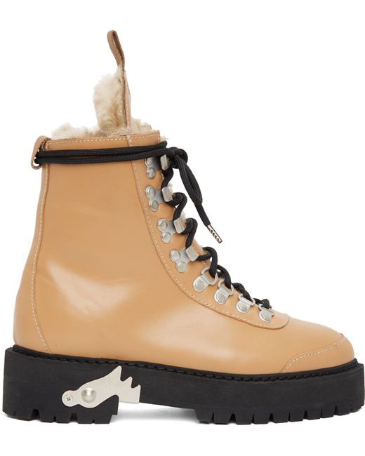 Off-White Beige Shearling Leather Hiking Boots
