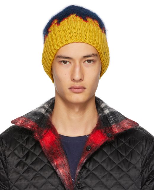 Bless Navy Yellow Hand-Knit Flame Tongue Beanie