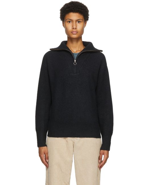 Isabel Marant Etoile Black Wool Fancy Half-Zip Sweater