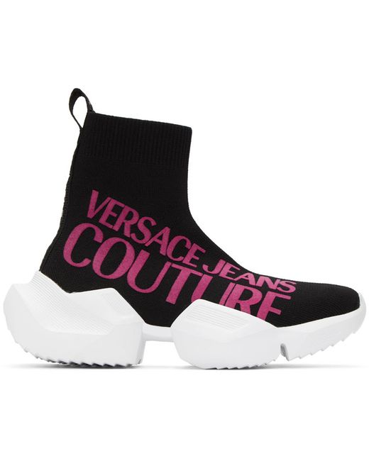 Versace Jeans Couture Black Pink Macro Logo Sock Sneakers