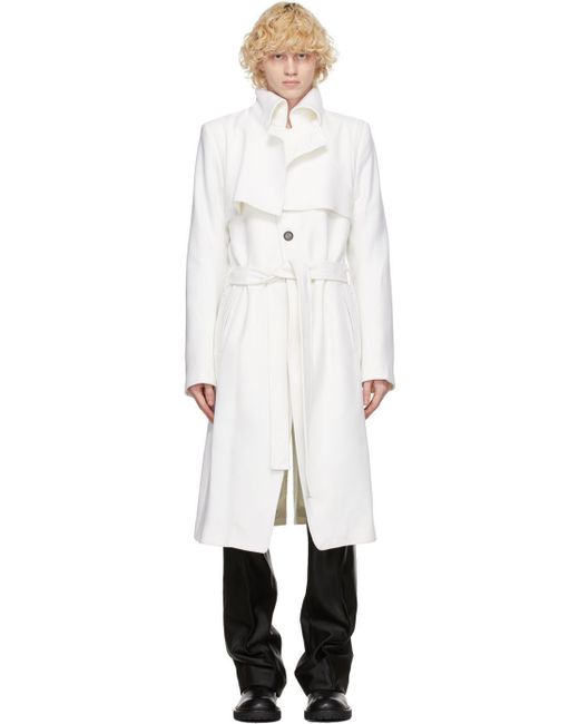 Ann Demeulemeester White Wool Long Coat