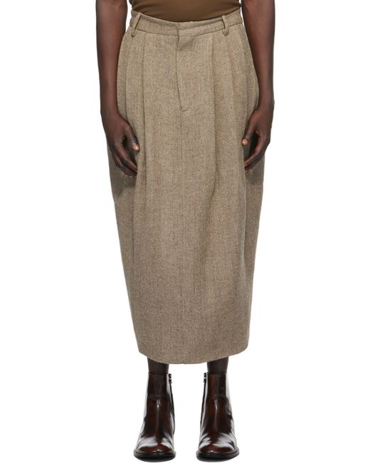 Hed Mayner Wool Herringbone Pleated Skirt