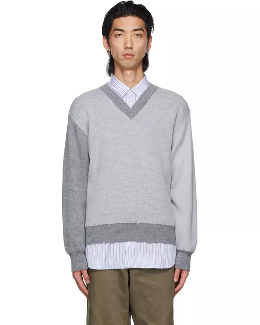 Comme Des Garçons Grey Lochaven Of Scotland Edition Colorblocked V-Neck Sweater