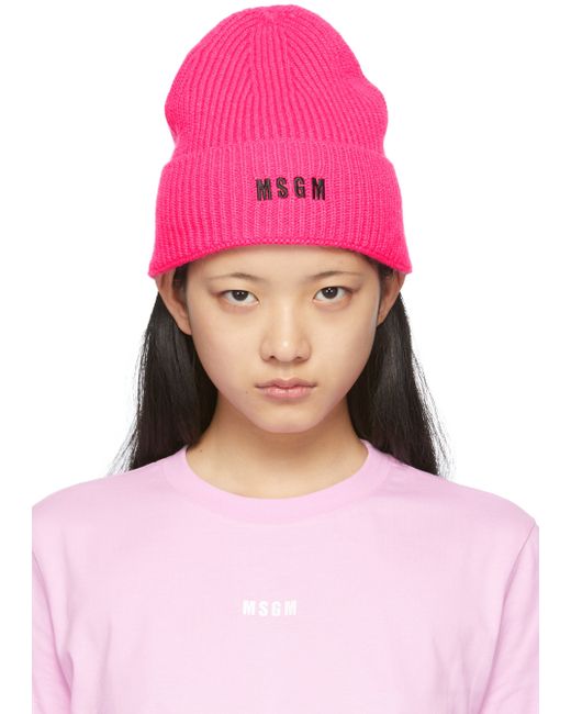 Msgm Pink Logo Beanie