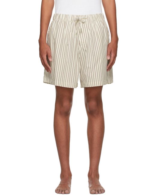 Tekla White Poplin Striped Pyjama Shorts