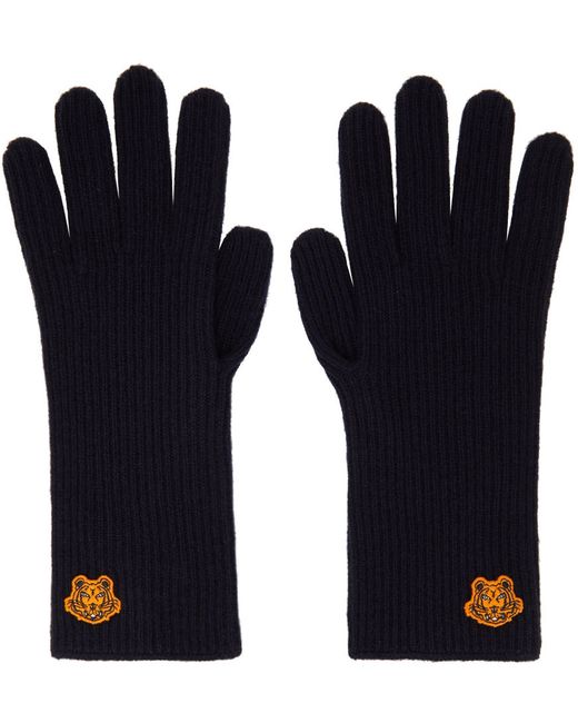 Kenzo Navy Wool Tiger Crest Gloves