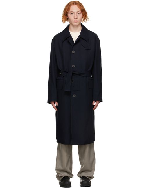 Solid Homme Navy Minimal Wool Trench Coat